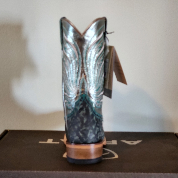 ARIAT Futurity Elephant Print Size 8.5 Green Gold Cowboy Boots Square Toe - Picture 7 of 8